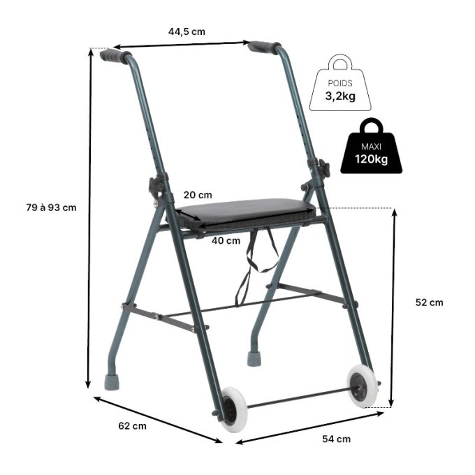 ROLLATOR 2 ROUES CLASSIC ALUMINIUM INTERIEUR